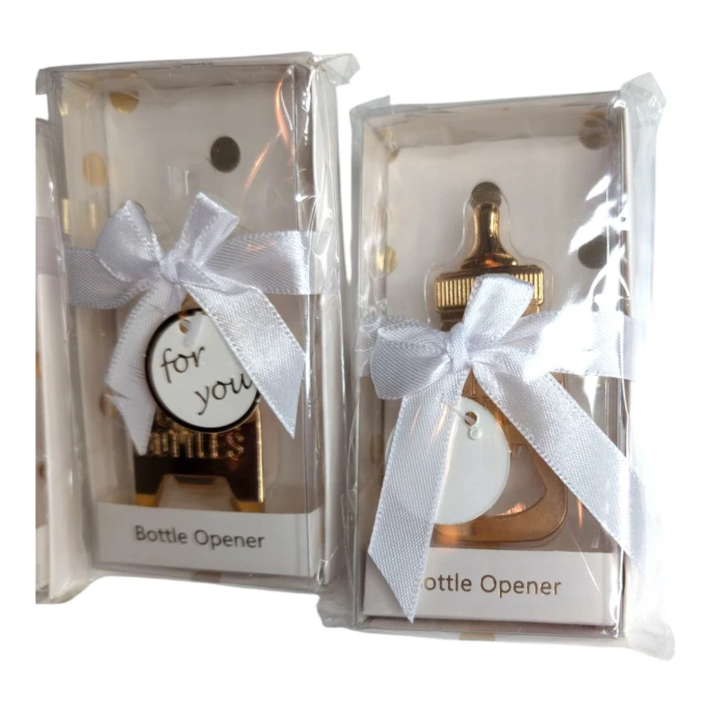 Lot of 4 Poppin Bottles Gold Plated Metal Baby Bottle Openers Party Favors Gifts